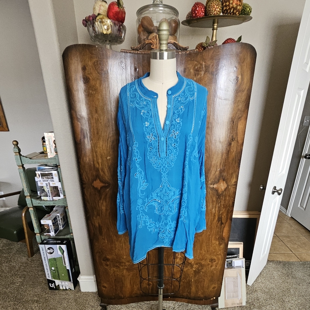 Johnny Was Turquoise Embroidered Tunic